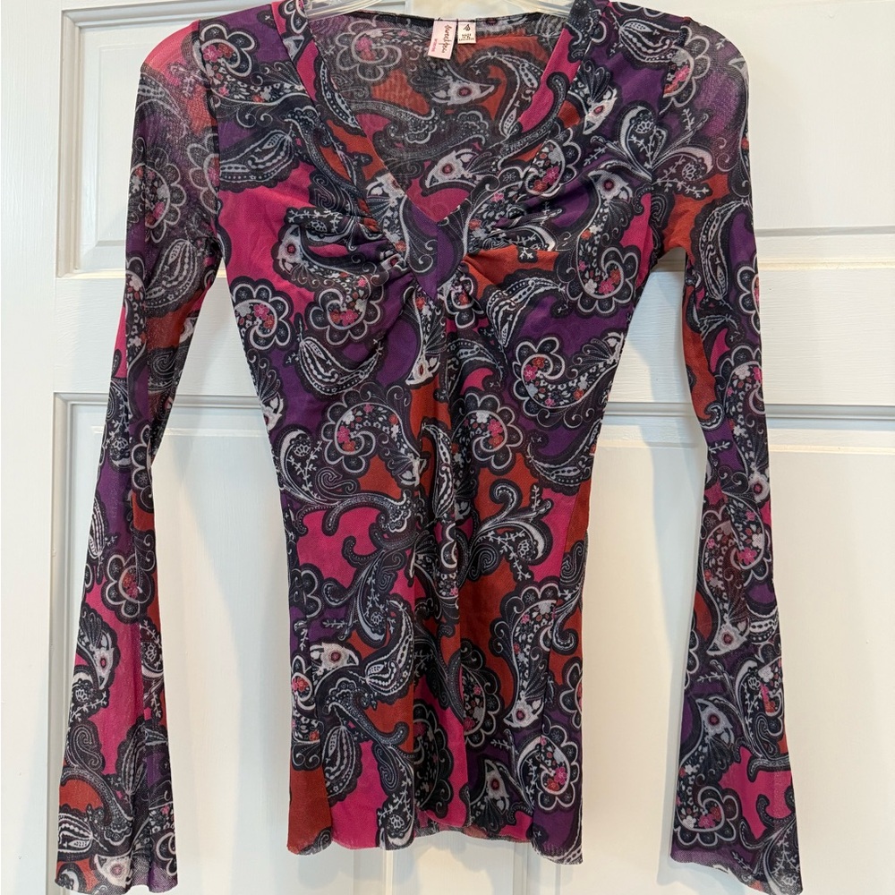 Sweet Pea Paisley Long Sleeve Top - Purple and Pink